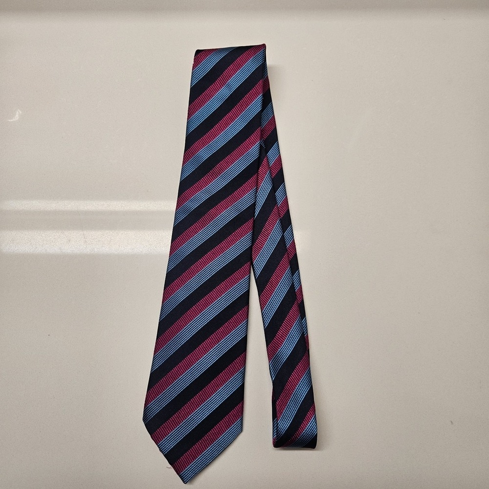 Etro Napoli Mens Silk Neck Tie Blue Pink Black Stripe Made In Italy